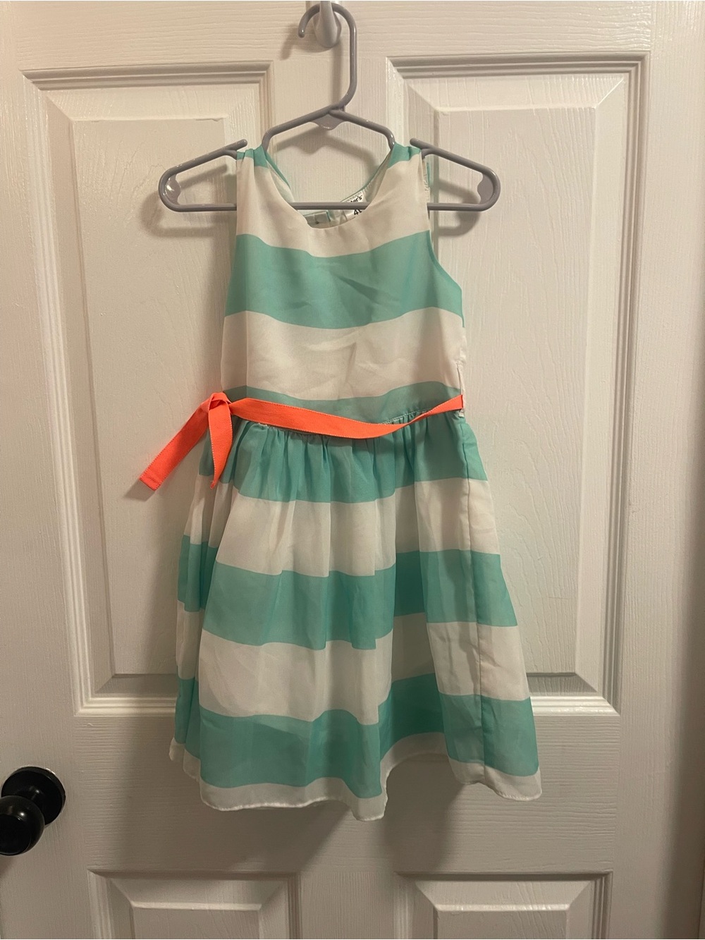 Carter's Seafoam & White Striped Dress with Coral Waist Tie